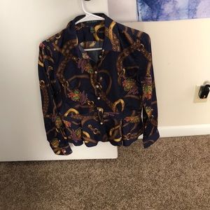 Navy Blue Polo detailed peplum top